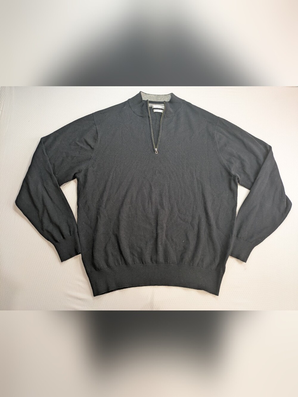 Peter Millar 1/4 Zip Pullover Mens XL Black Merino Wool Cotton Sweater Golf